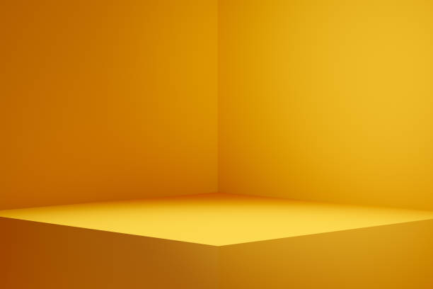 istock Empty pedestal display on yellow background with blank stand for product show or presentation. 1369074567
