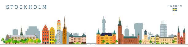 panoramy sztokholmu i budynki pomników ilustracja wektorowa. - silhouette city town stockholm stock illustrations