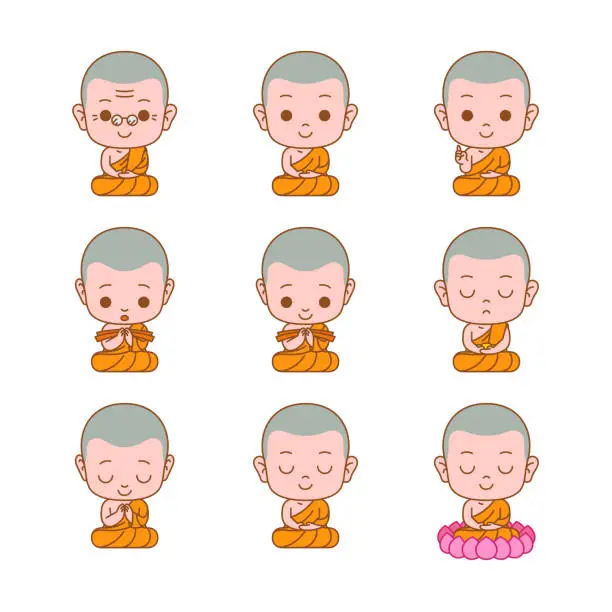 Vector illustration of Cute monk cartoon outline color vector illustration