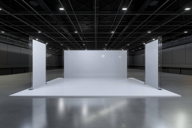 istock Exhibition stand for mockup and Corporate identity,Display design.Empty booth Design.Retail booth elements in Exhibition hall.booth Design trade show.Blank Booth system of Graphic Resources.3d Background for online Event,conference,live.3d render. 1369076850