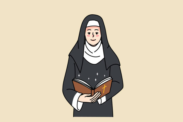 ilustraciones, imágenes clip art, dibujos animados e iconos de stock de hermana monja sostiene la biblia ora a dios - nun praying clergy women