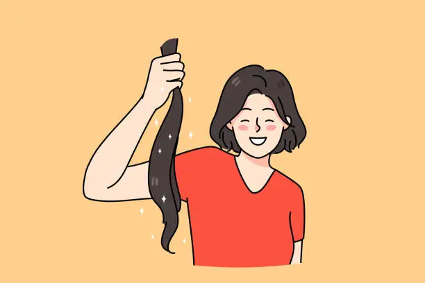 Vector illustration of Smiling woman do hair donation