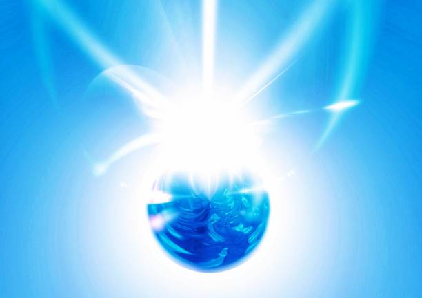 Illustration of a blue planet floating in the sky