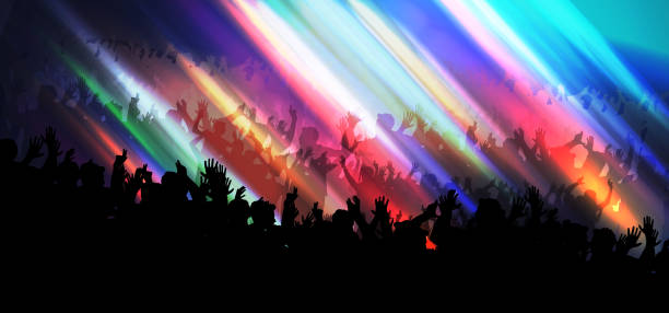 stockillustraties, clipart, cartoons en iconen met neon dance party crowd background - dancing