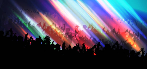 neon dance party tło tłumu - music festival popular music concert music crowd stock illustrations
