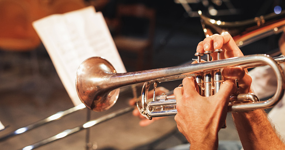 Playing live jazz concert: trumpet