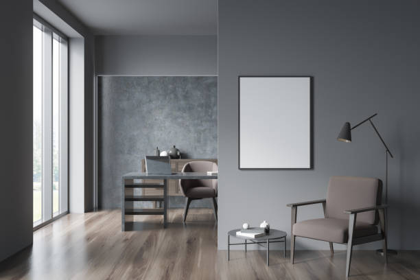 istock Grey office with mockup in entrance hall 1369081057