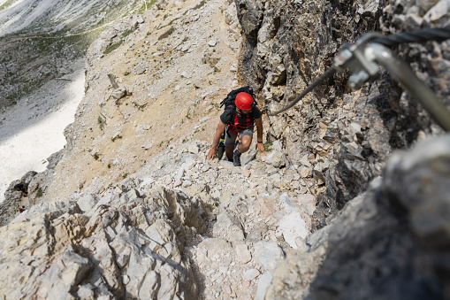 Storytelling of a day of hiking and climbing on the Dolomites: together on a via ferrata