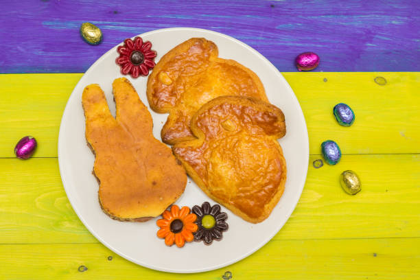 Cookies shaped like an easter bunny and chocolate