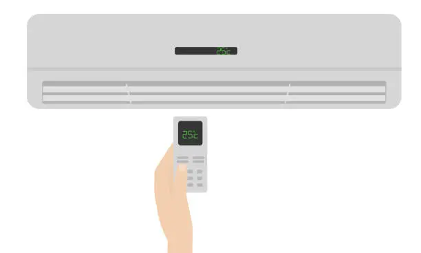 Vector illustration of Air conditioner with a remote control for regulating the temperature in the room