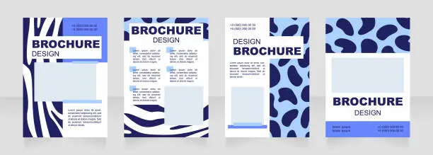 Vector illustration of Wild animal print blue blank brochure layout design. Fur decor. Vertical poster template set with empty copy space for text. Premade corporate reports collection. Editable flyer paper pages