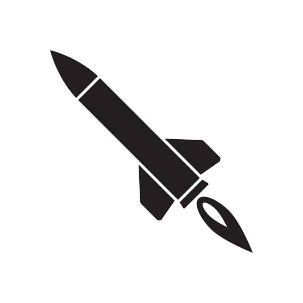ikona broni rakietowej wektorowa broń rakietowa ze znakiem wspomagającym do projektowania graficznego, logo, strony internetowej, mediów społecznościowych, aplikacji mobilnej, ilustracji interfejsu użytkownika - missile stock illustrations