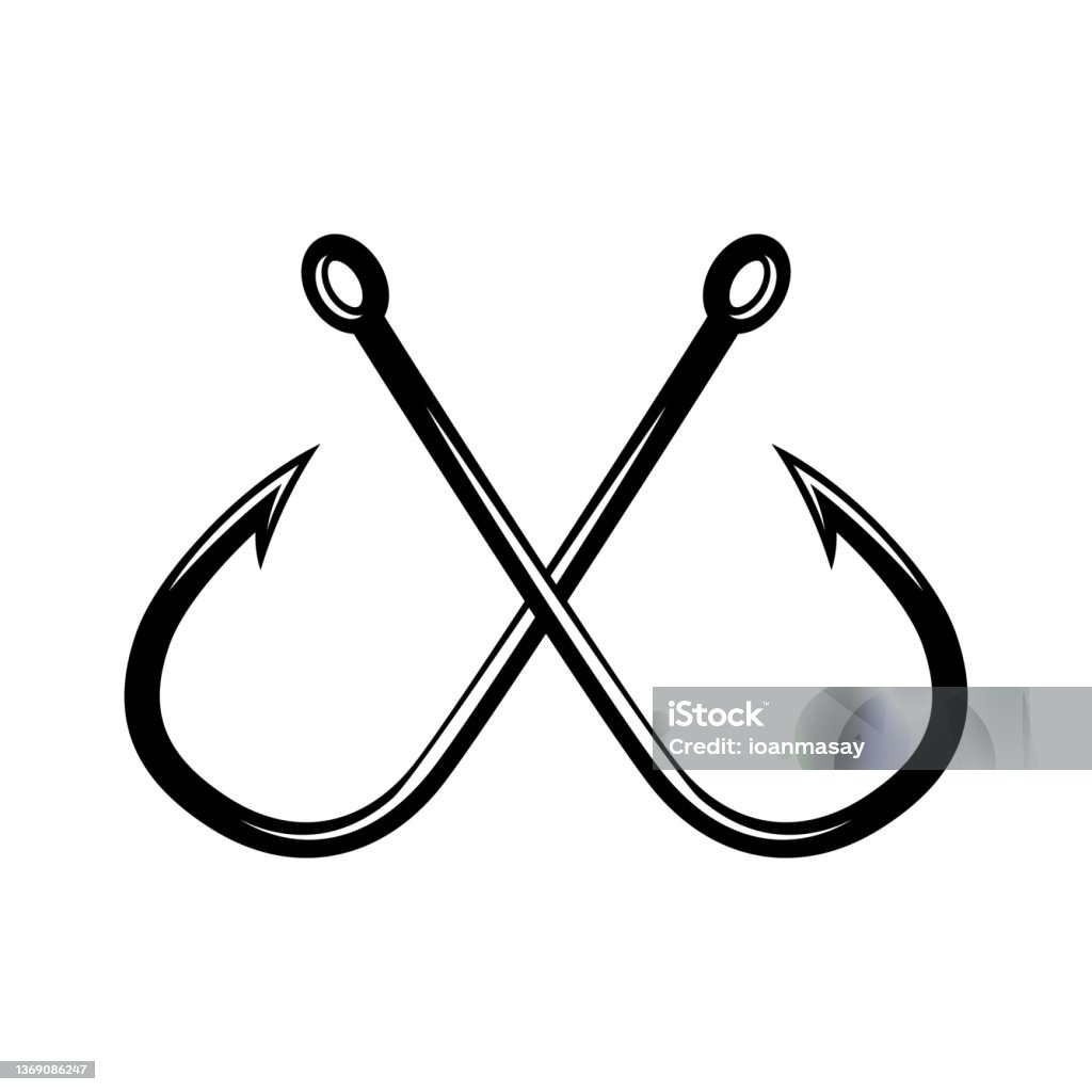 Anzuelos de pesca cruzados. Elemento de diseño para etiqueta, signo, insignia. Ilustración vectorial - arte vectorial de Anzuelo de pesca libre de derechos