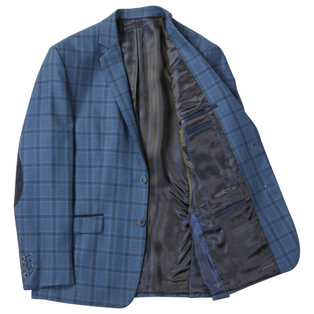 istock classic jacket, blue checkered fabric, on a white background 1369088819