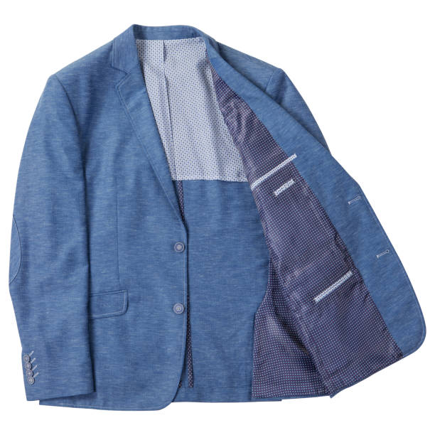 istock blue men's jacket, one half turned away, classic suit on a white background 1369088843
