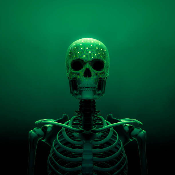 концепция черепа искусственного интеллекта - human skeleton halloween skull human bone стоковые фото и изображения