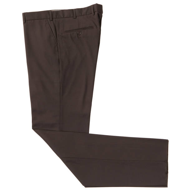 istock brown classic men's trousers, on a white background, half folded 1369090147