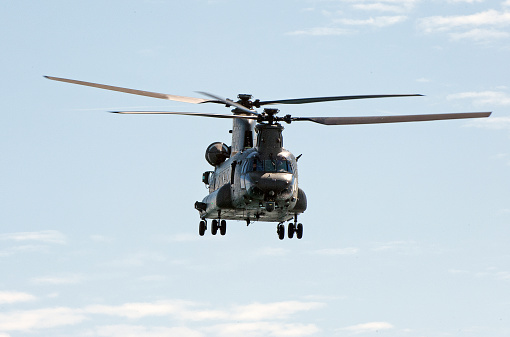 Étain, France, June 03 2023 : French army Puma and Gazelle combat helicopters in flight, Alat