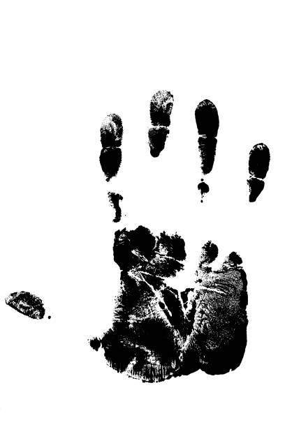 istock Black imprint right palm person hand on white background. 1369093970