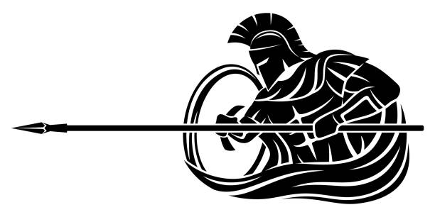 ilustrações, clipart, desenhos animados e ícones de espartano com lança e escudo. - guerreiro