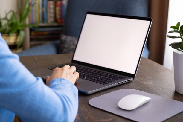 Woman using laptop at home