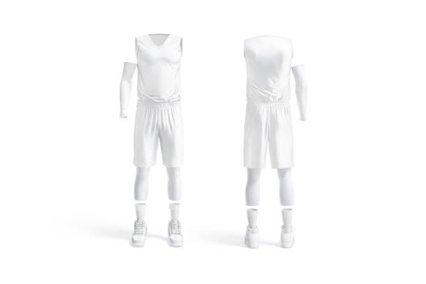 istock Blank white basketball uniform mockup, front and back view 1369098680