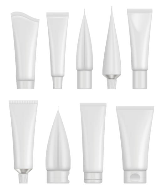 White gel package. Cosmetics tube for cream decent vector realistic templates collection isolated White gel package. Cosmetics tube for cream decent vector realistic templates collection isolated. Illustration of lotion cream and gel white plastic tube stock illustrations