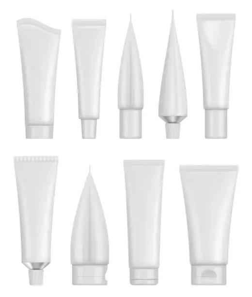 Vector illustration of White gel package. Cosmetics tube for cream decent vector realistic templates collection isolated
