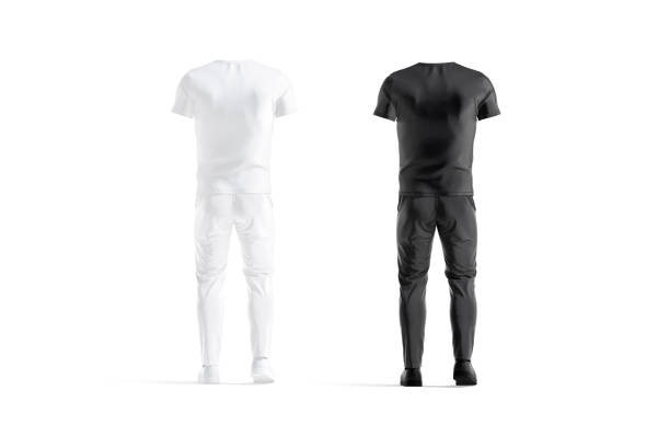 istock Blank black and white sport uniform mock up, back view 1369103157