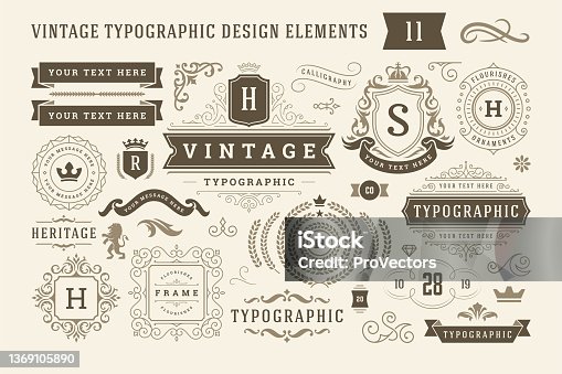 istock Vintage typographic design elements set vector illustration 1369105890