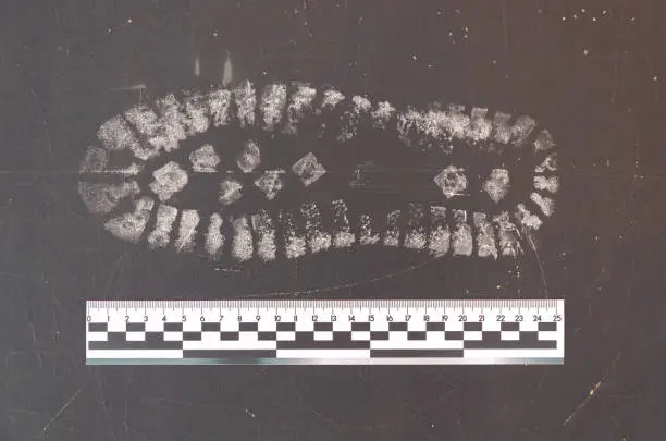 Photo of shoe footprint forensic ruler