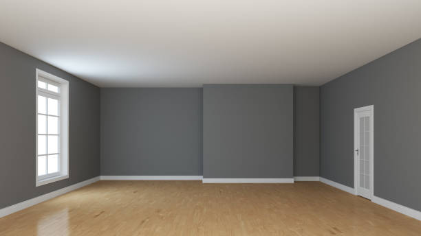 istock Empty Room Interior Concept with a Window and a White Door. 1369108324