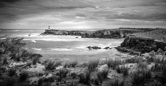 Panoramic view of La Pointe du Raz, the lighthouse of the Vieille and the island of Sein (Finistère - France) in Brittany.