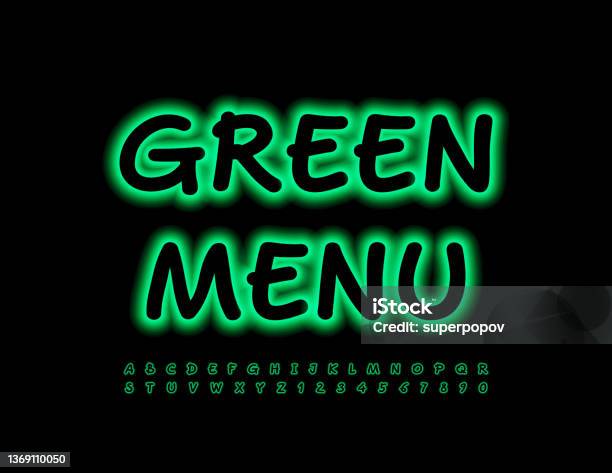 Menu Sign Green Vector Creative Sign Green Menu With Glowing Neon Alphabet Letters And ...