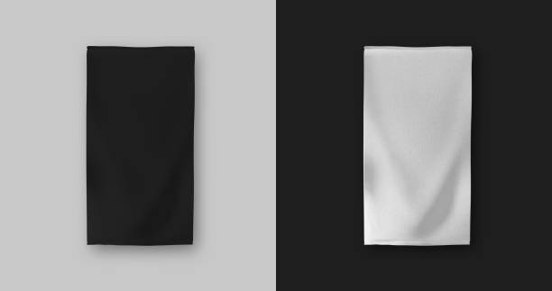 istock Título: Balck and White cotton beach towel mock up. 3D High Quality Image. 1369115494