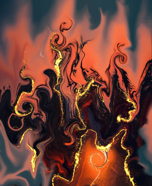 istock Abstract flame forest marble watercolor bacground. Alcohol brush texture, glitter dust ink, fluid pattern, kintsugi art style 1369119482