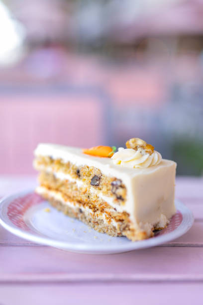 Carrot cake on restaurant table in the morning