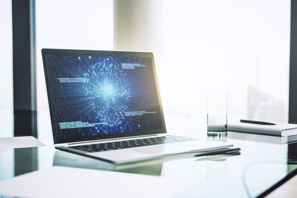istock Creative concept of code skull illustration on modern laptop screen. Hacking and phishing concept. 3D Rendering 1369120846