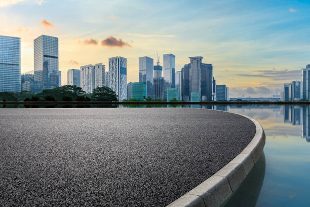 istock Panoramic skyline and modern buildings with empty square in Shenzhen 1369121065