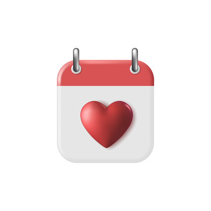 3D callendar with heart. Romantic vector design element.