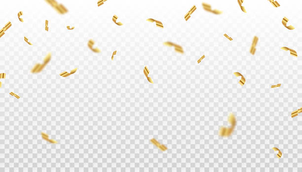 fallende vergoldete konfetti vektor isolierte illustration. hintergrunddesign der feier. - konfetti stock-grafiken, -clipart, -cartoons und -symbole