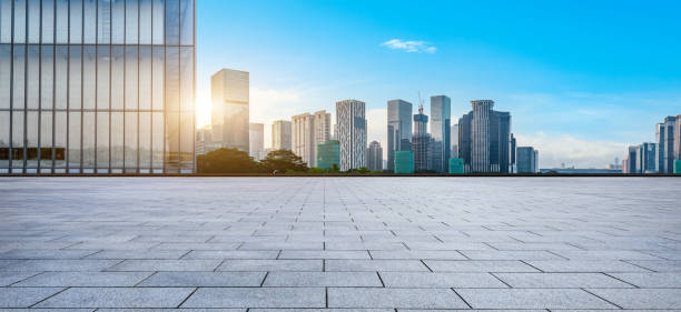 istock Empty floor and city skyline with buildings in Shenzhen 1369122157