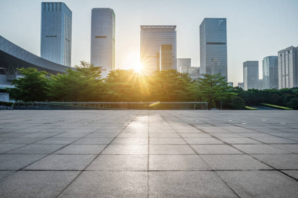 istock Empty floor and city skyline with buildings in Shenzhen 1369122369