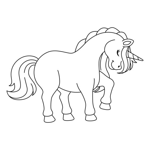 unicorn in a forest malvorlage isoliert - pilze wald deutschland stock-grafiken, -clipart, -cartoons und -symbole