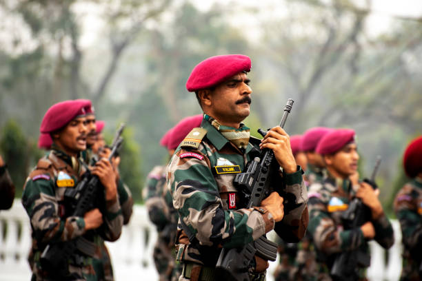 Indian Army Calcutta, India - January 24, 2022: Indian army practice their parade during republic day. The ceremony is done by Indian army every year to salute national flag in 26th January. militant groups photos stock pictures, royalty-free photos & images