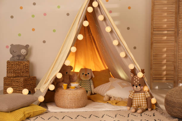 istock Modern children's room interior with play tent 1369127346