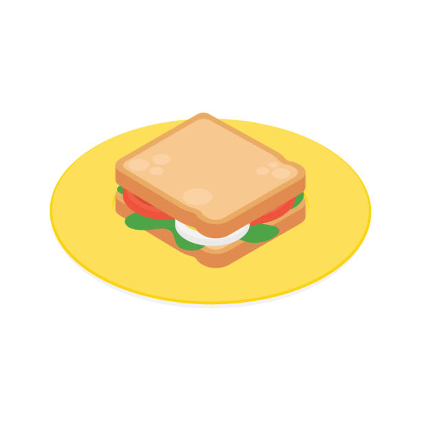 sandwich - izometryczna ilustracja wektorowa w płaskiej konstrukcji. - sandwich stock illustrations