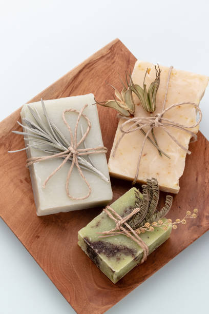 istock Handmade natural soap on pastel background. 1369129237