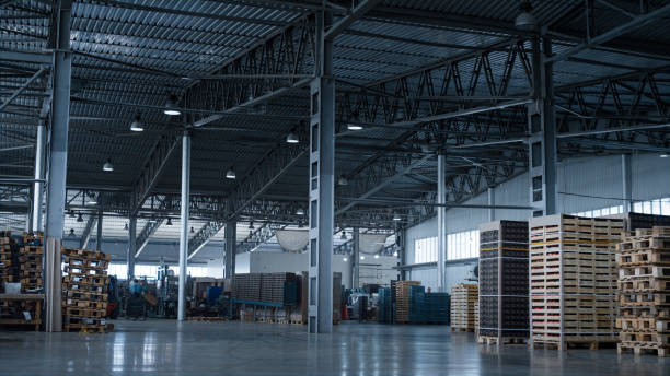 istock Nobody in factory warehouse supply package complex distribution logistic 1369129260