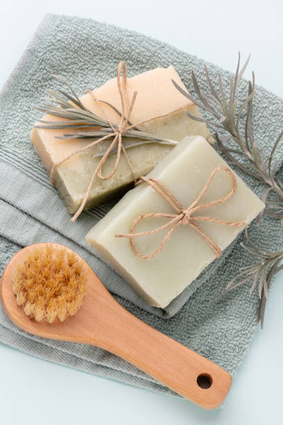 istock Handmade natural soap on pastel background. 1369129473